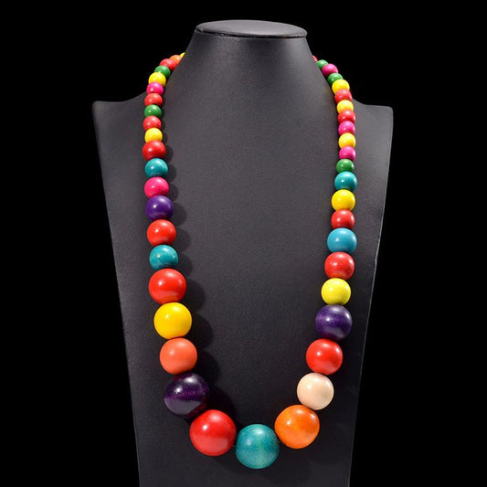 Multicoloured Large Wooden beaded Necklace