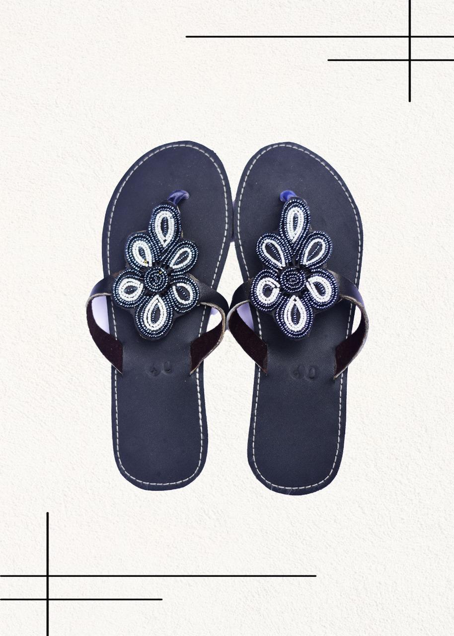 Blue floral beaded Maasai Sandals