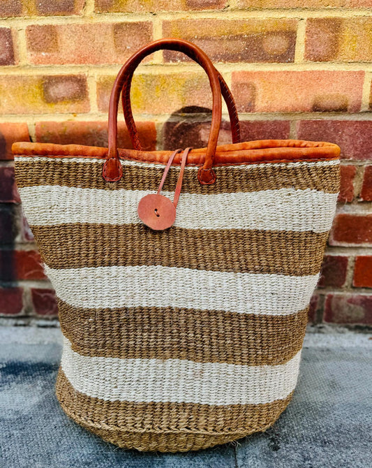 Leather stripped Hand-woven Bag