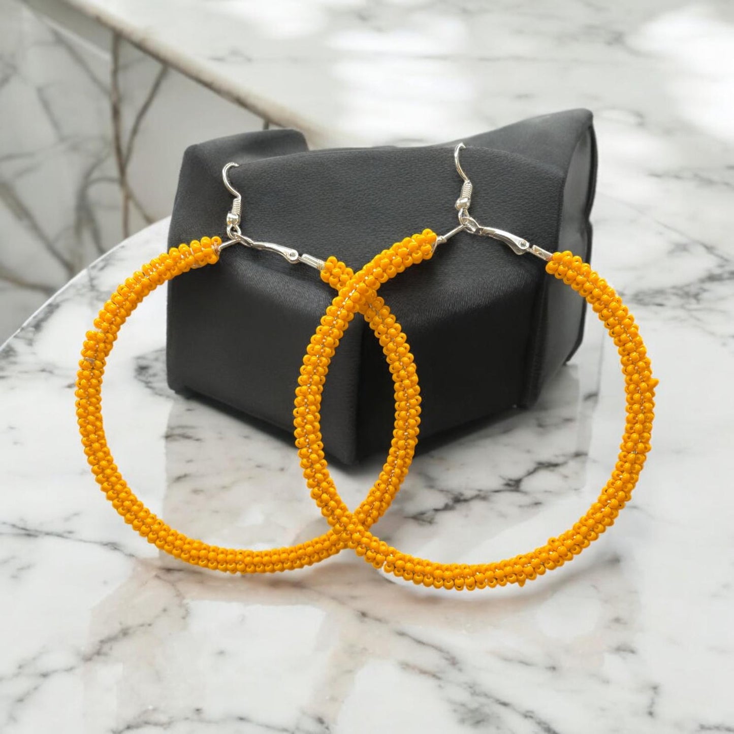 Orange Beaded hoop Earring