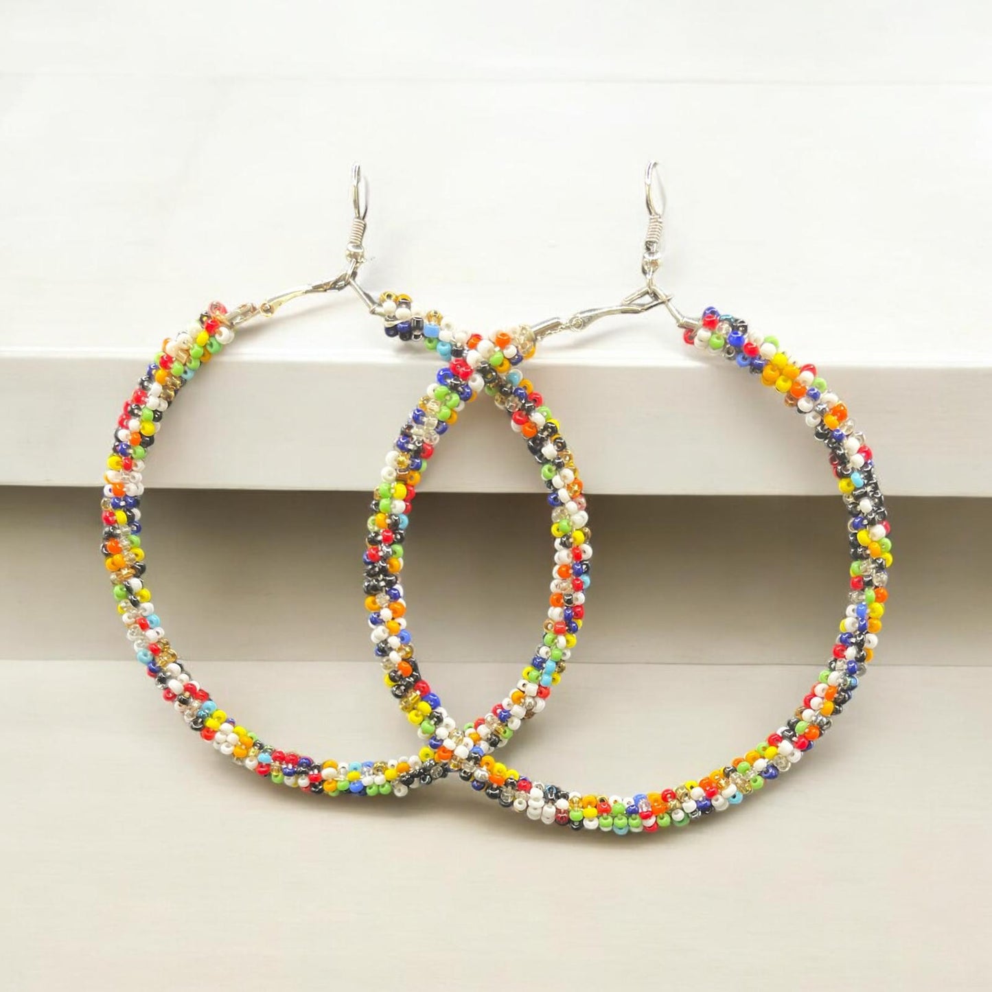 Multicoloured Hoop Beaded Earring
