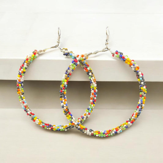 Multicoloured Hoop Beaded Earring
