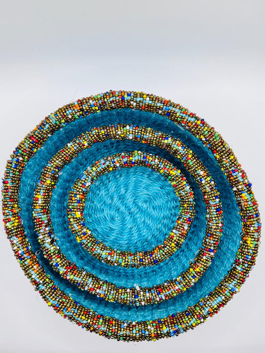 Bleu Multicoloured Beaded Woven Basket Set
