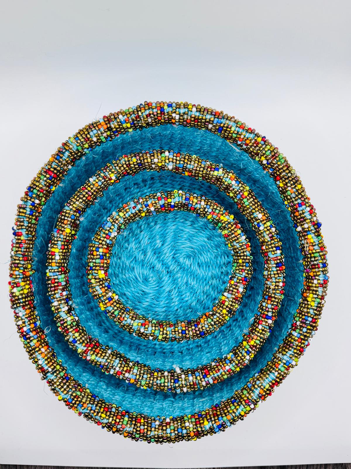 Bleu Multicoloured Beaded Woven Basket Set