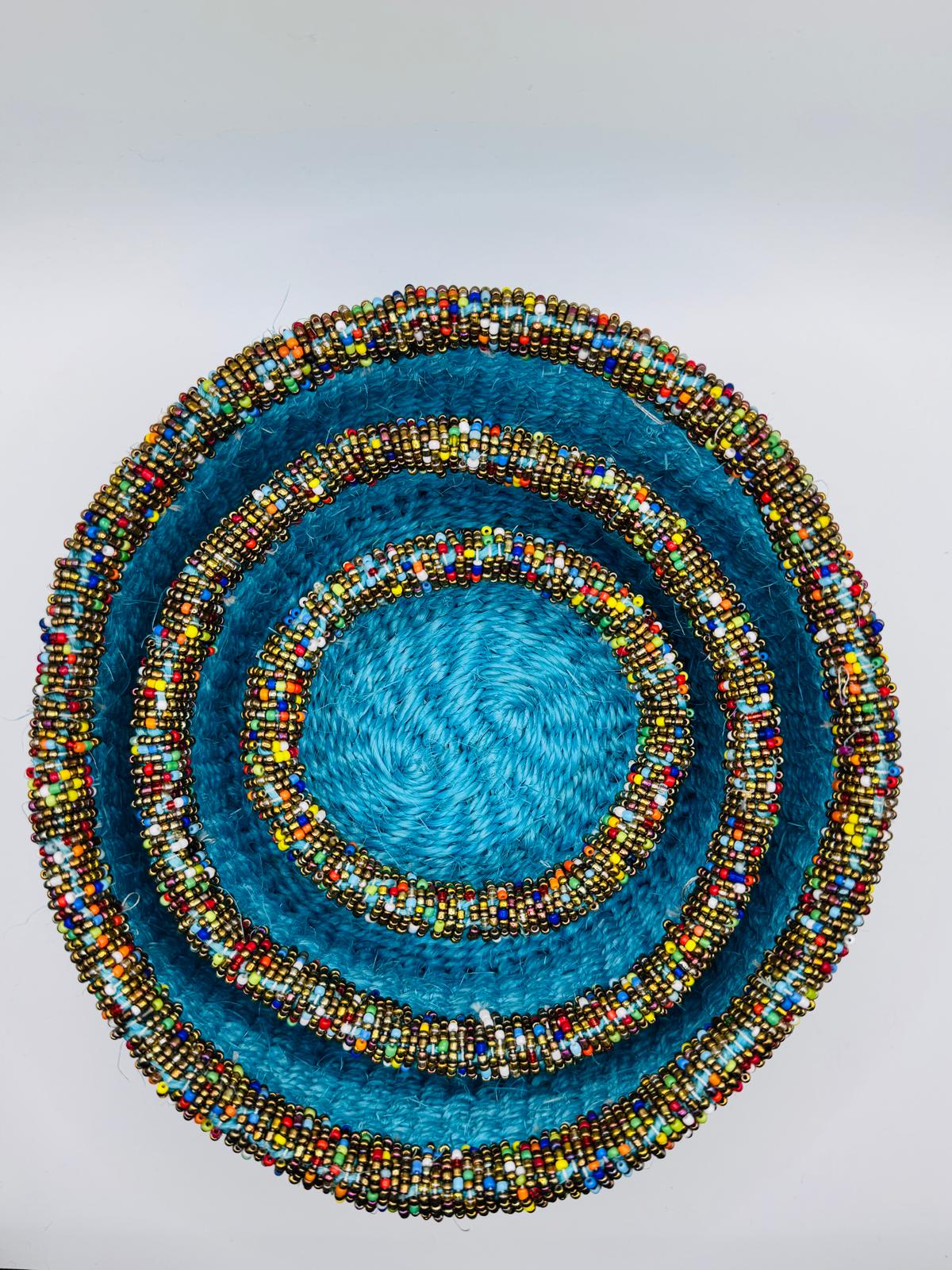 Bleu Multicoloured Beaded Woven Basket Set