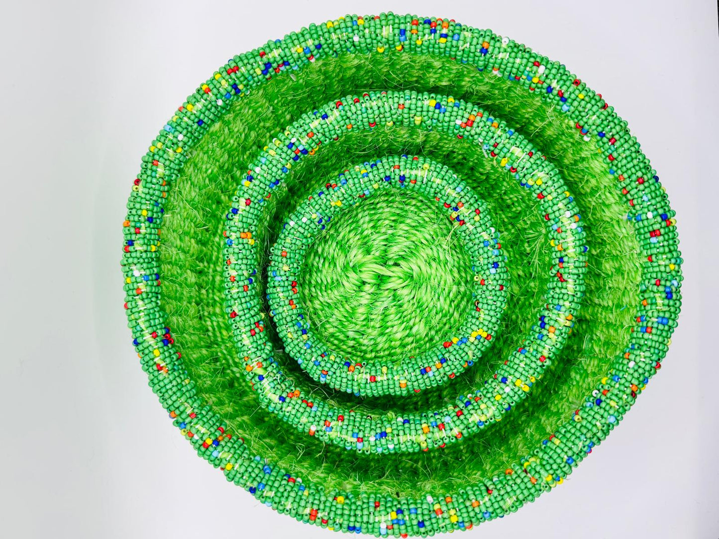 Mint Green Woven Beaded Basket Set