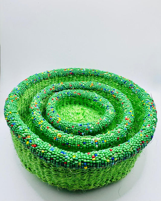 Mint Green Woven Beaded Basket Set