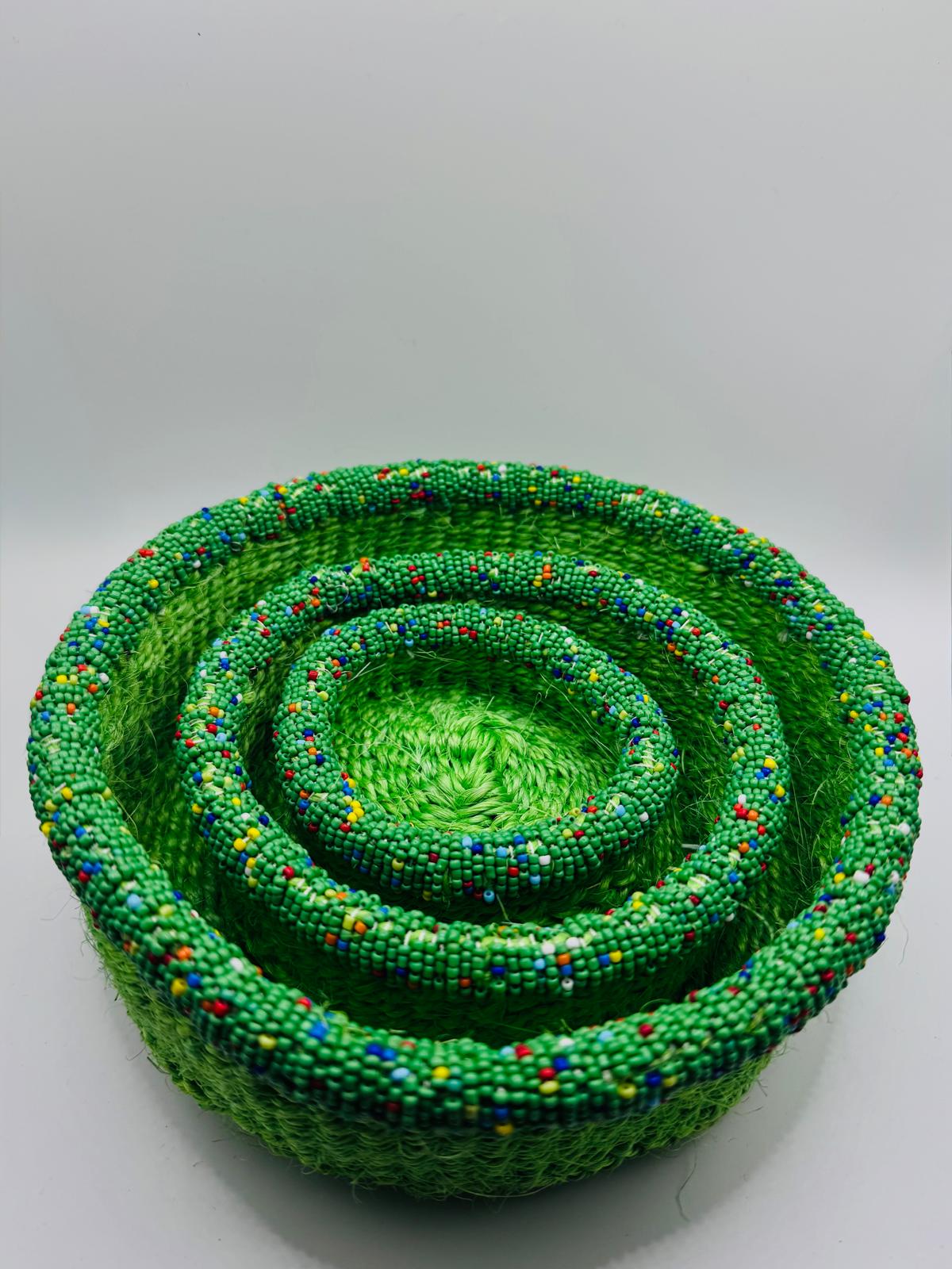 Mint Green Woven Beaded Basket Set