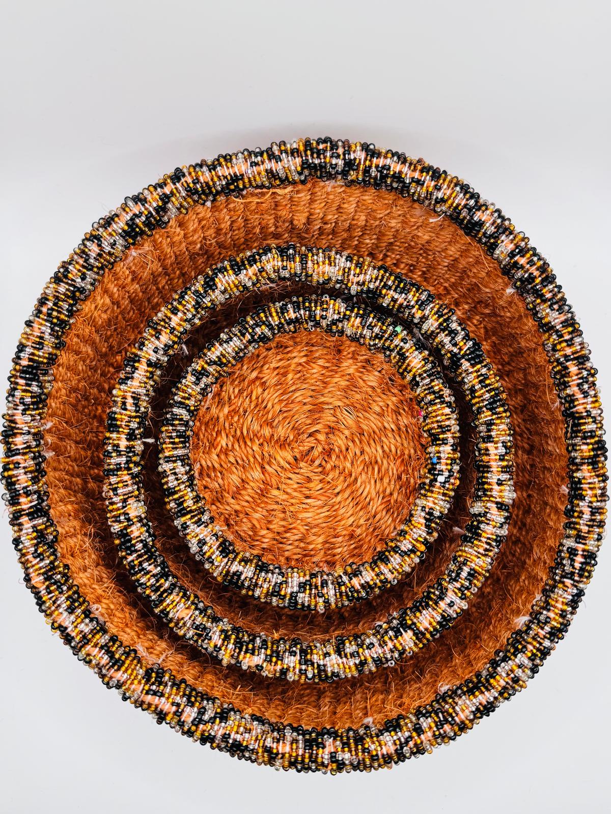 Amber Beaded Woven Basket Set