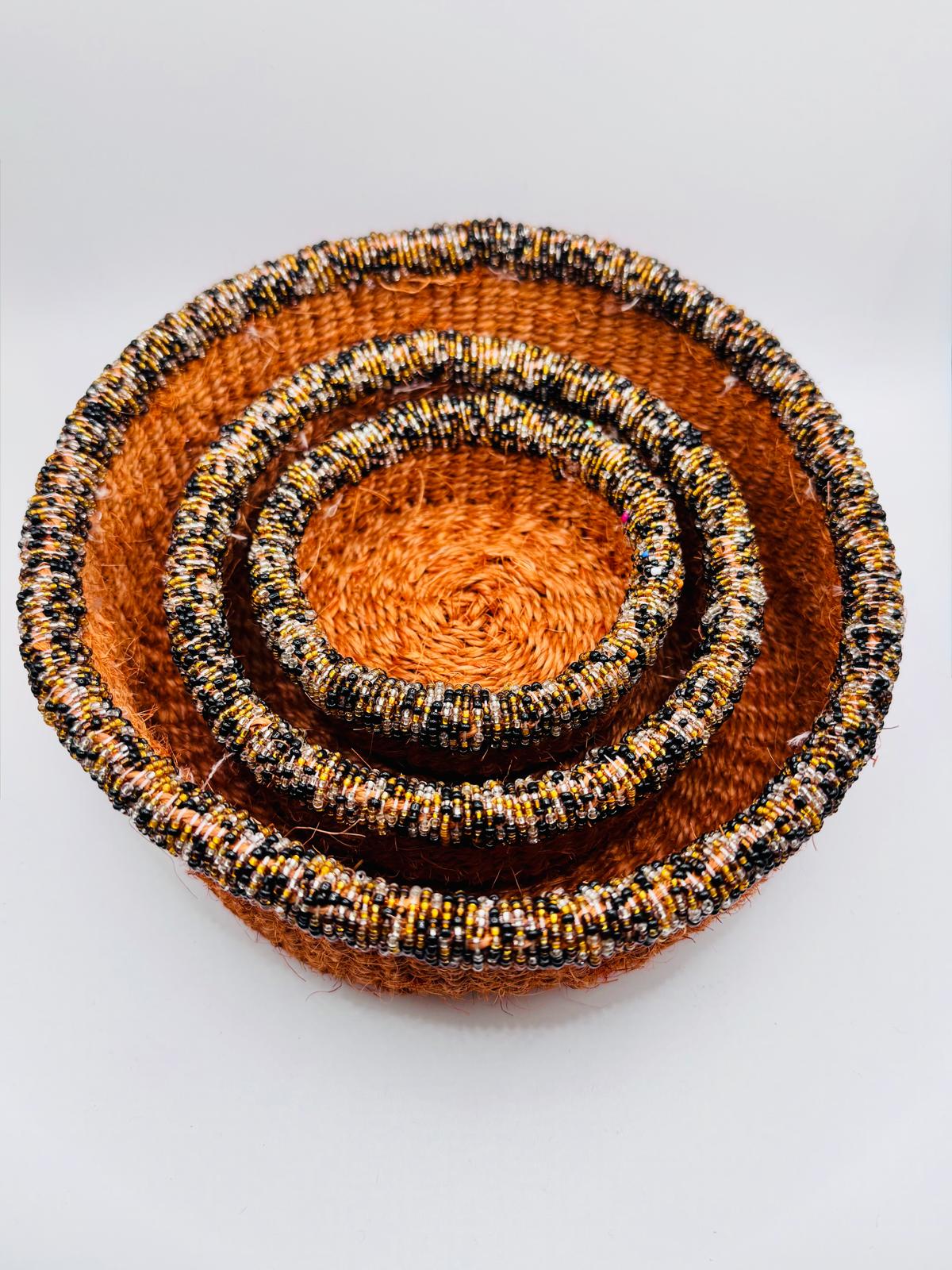 Amber Beaded Woven Basket Set