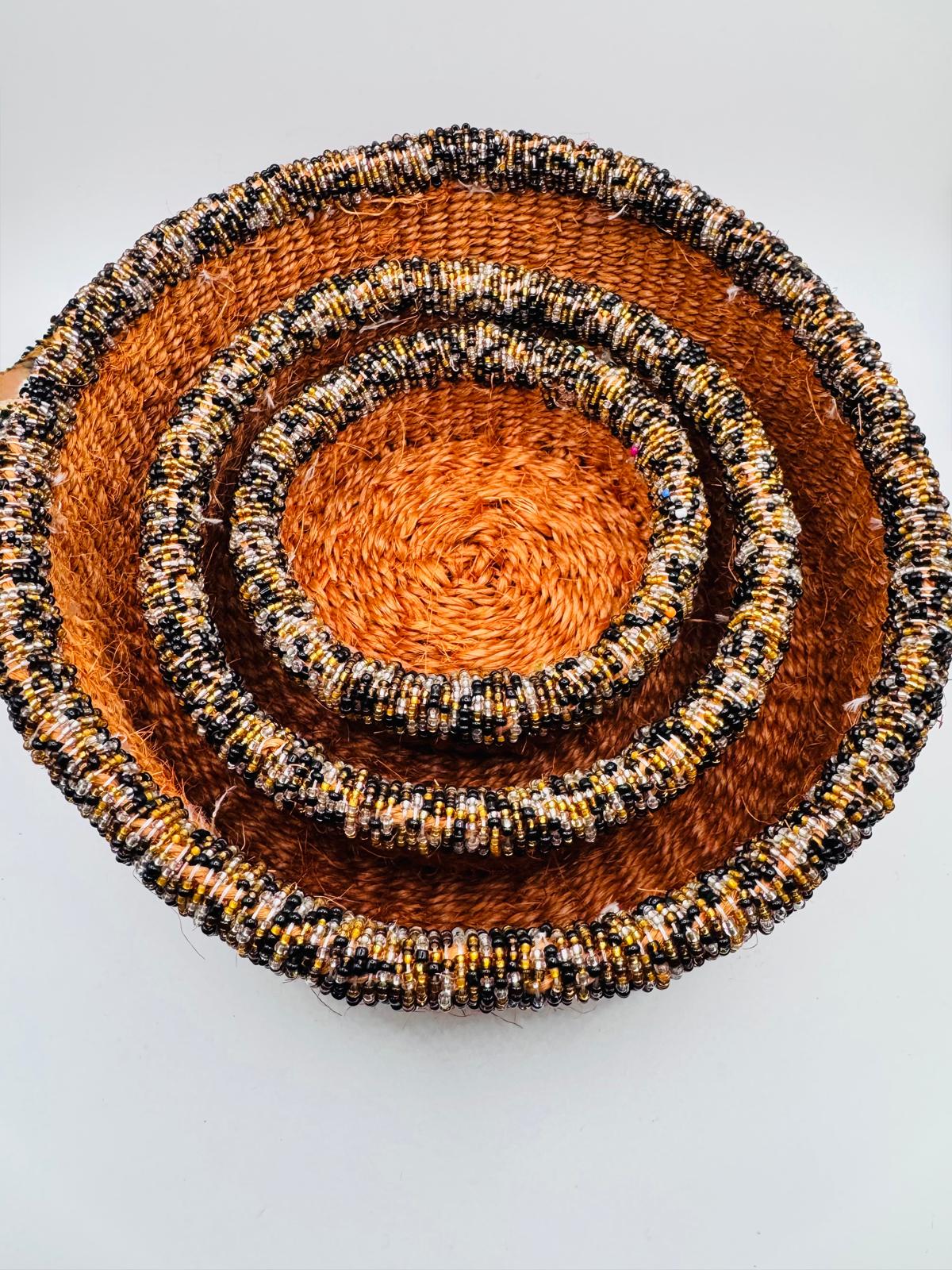 Amber Beaded Woven Basket Set