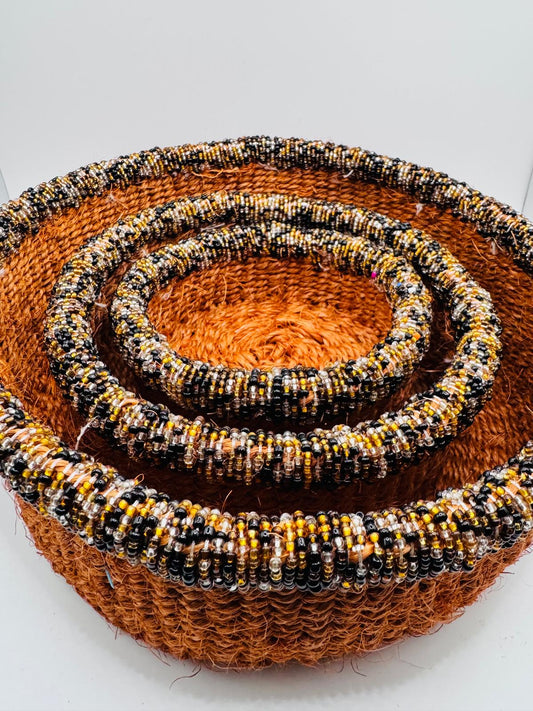 Amber Beaded Woven Basket Set