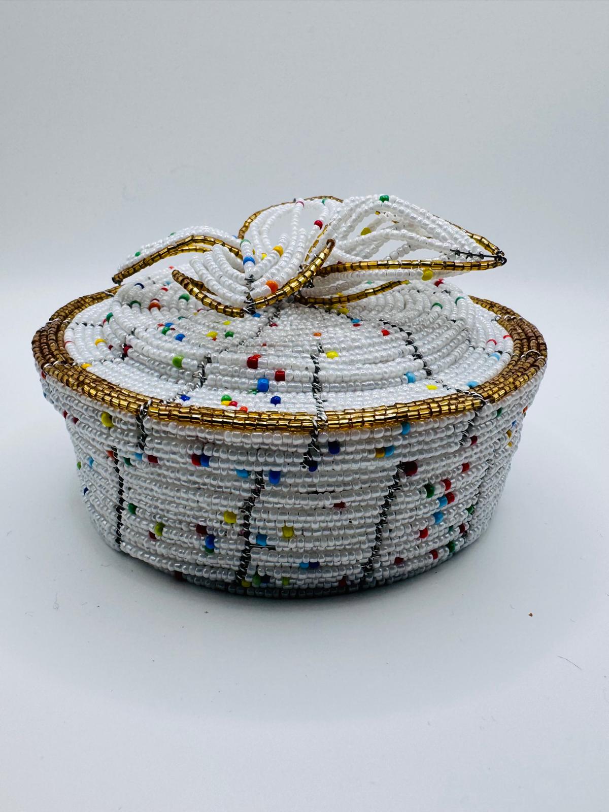 Golden White Beaded Jewel Box