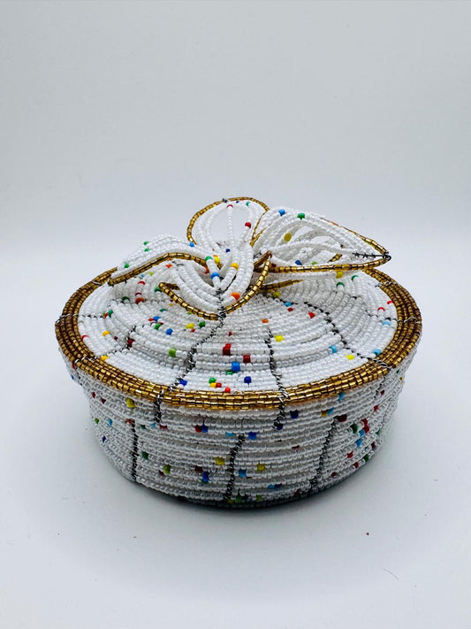 Golden White Beaded Jewel Box