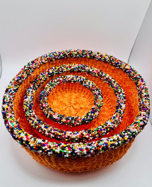 Orange Woven Beaded Basket Set