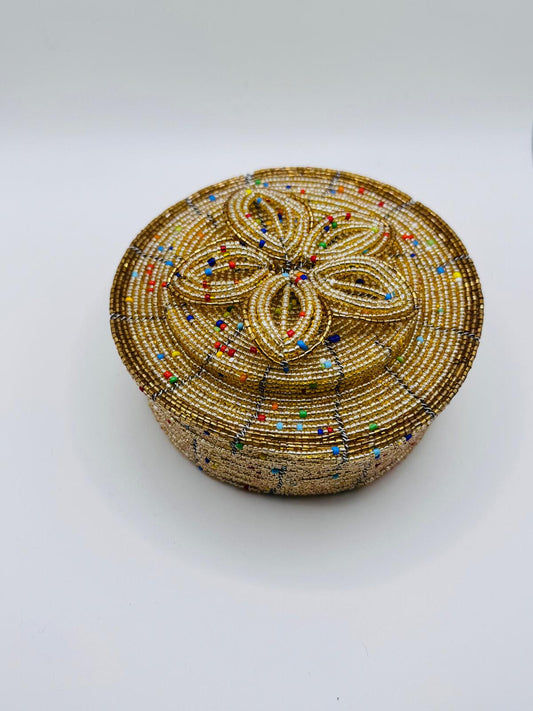 Golden Brown Beaded Jewel Box
