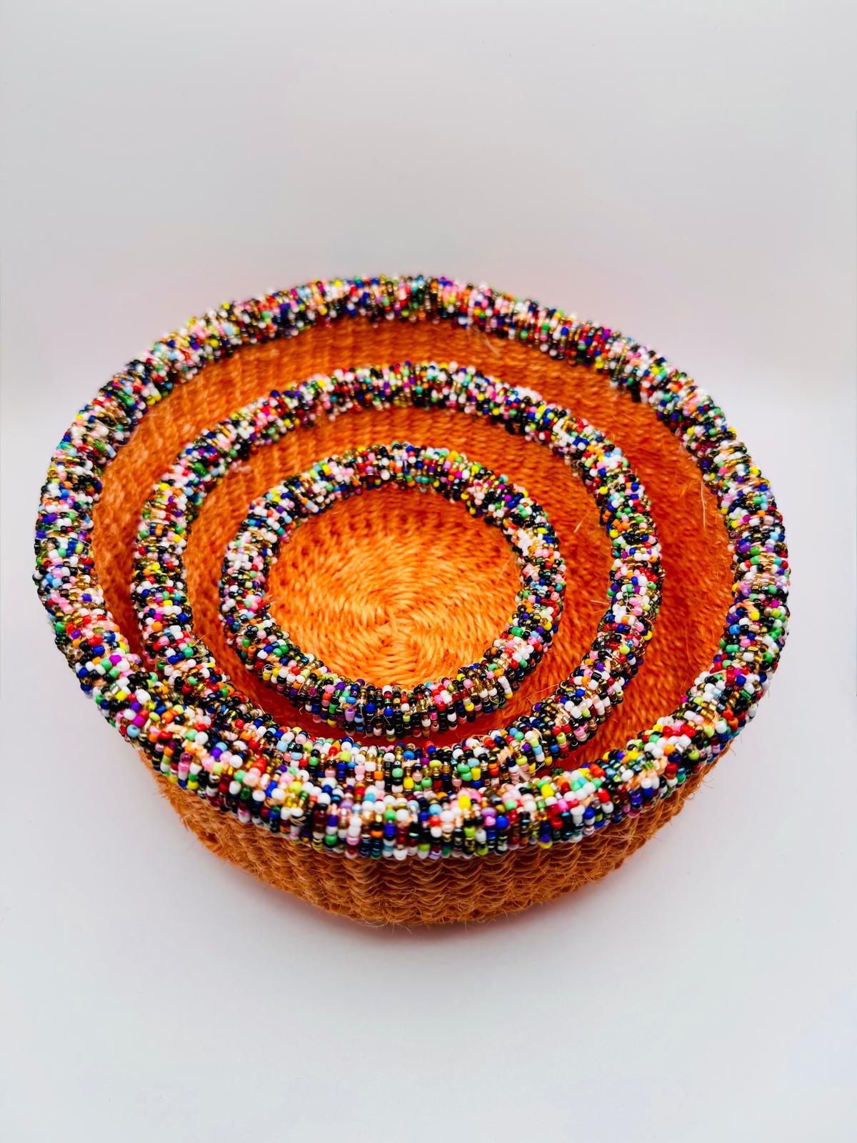 Orange Woven Beaded Basket Set