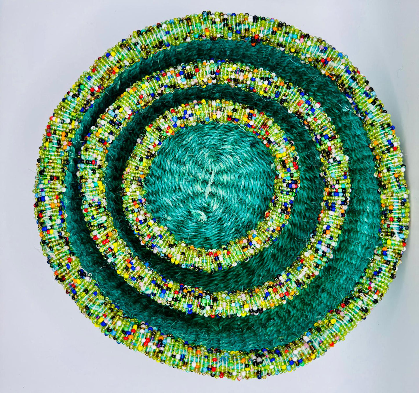 Olive Green Woven Beaded Basket Set