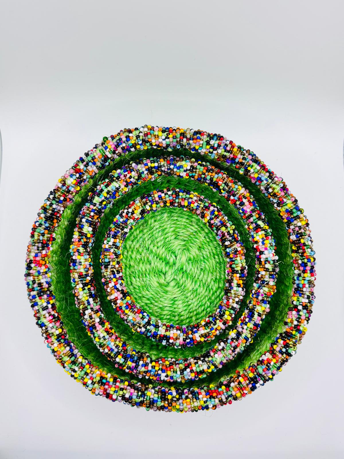 Olive Green Woven Beaded Basket Set