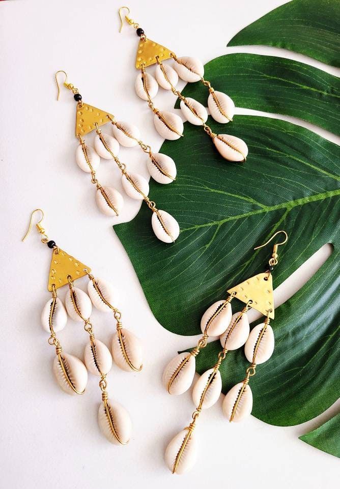 Triangular Cowrie Earrings