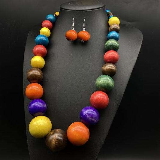 Multicoloured Large Wooden beaded Necklace