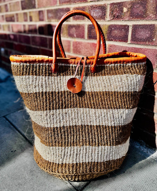 Leather stripped Hand-woven Bag