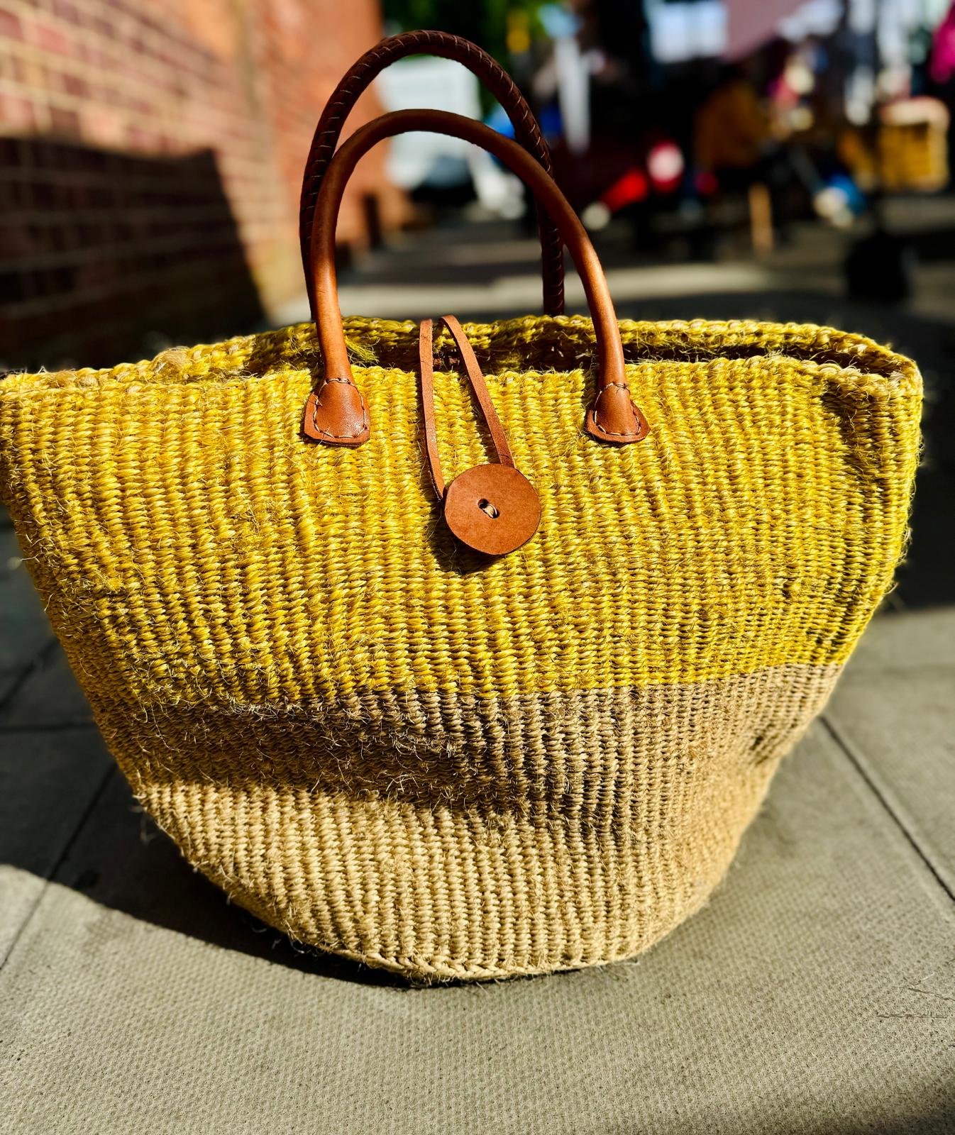 Mustard Leather Hand-woven Bag