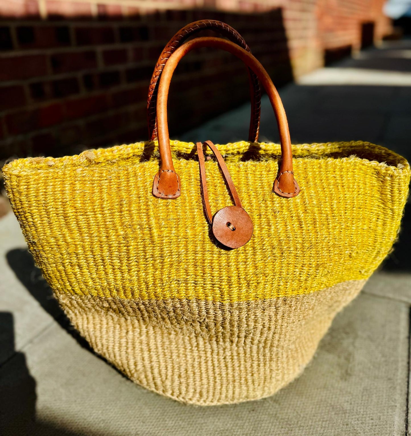 Mustard Leather Hand-woven Bag