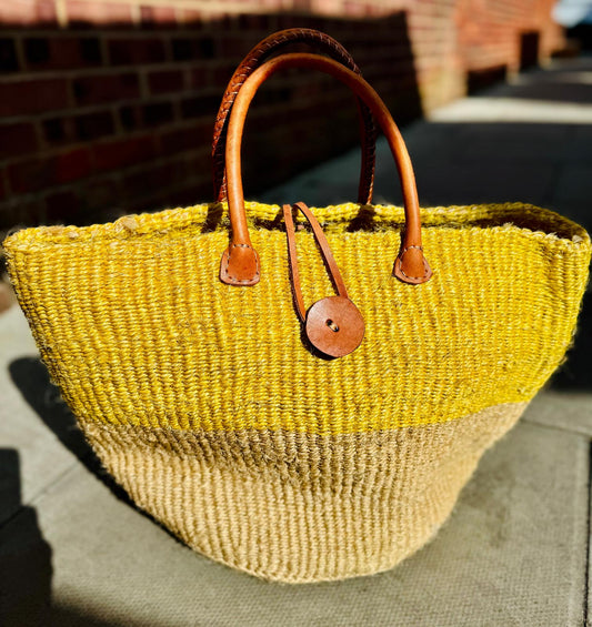 Mustard Leather Hand-woven Bag