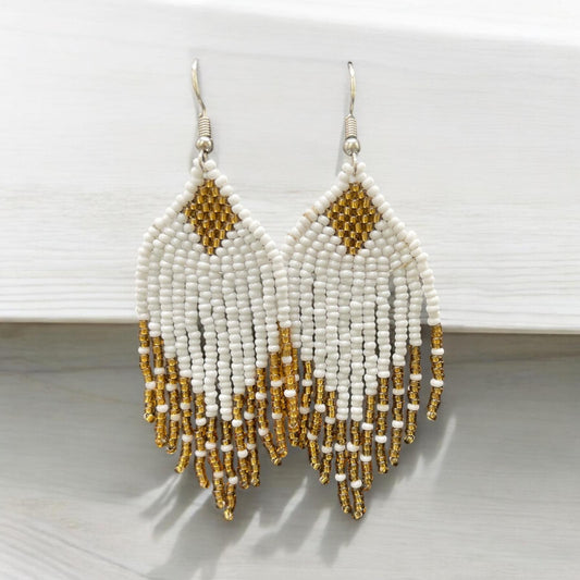 Golden white Drop African Beaded Earring