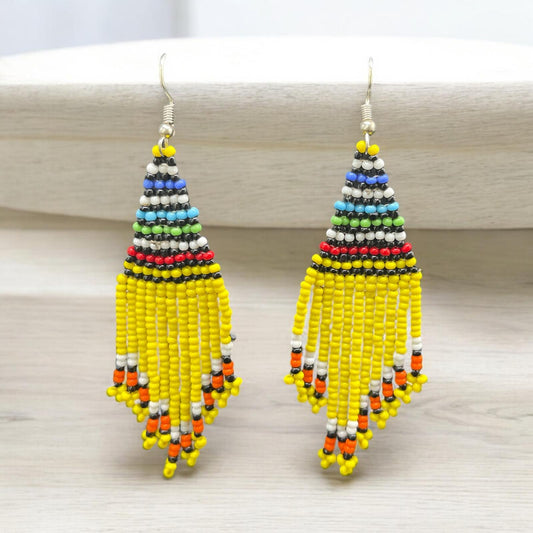 Yellow Multicoloured beaded Earring