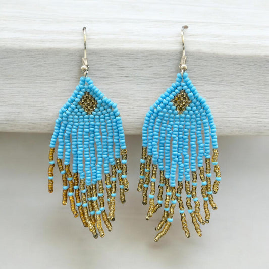 Golden Blue Drop African Beaded Earring