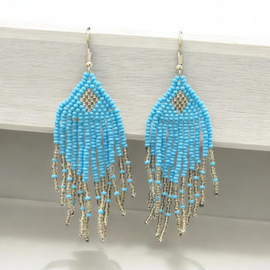 Clear Blue Drop African Beaded Earring