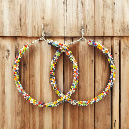 Multicoloured Hoop Beaded Earring