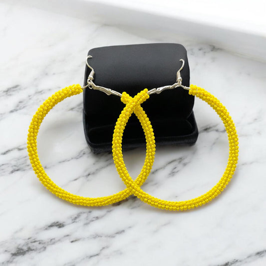 Yellow Beaded Hoop Earrings