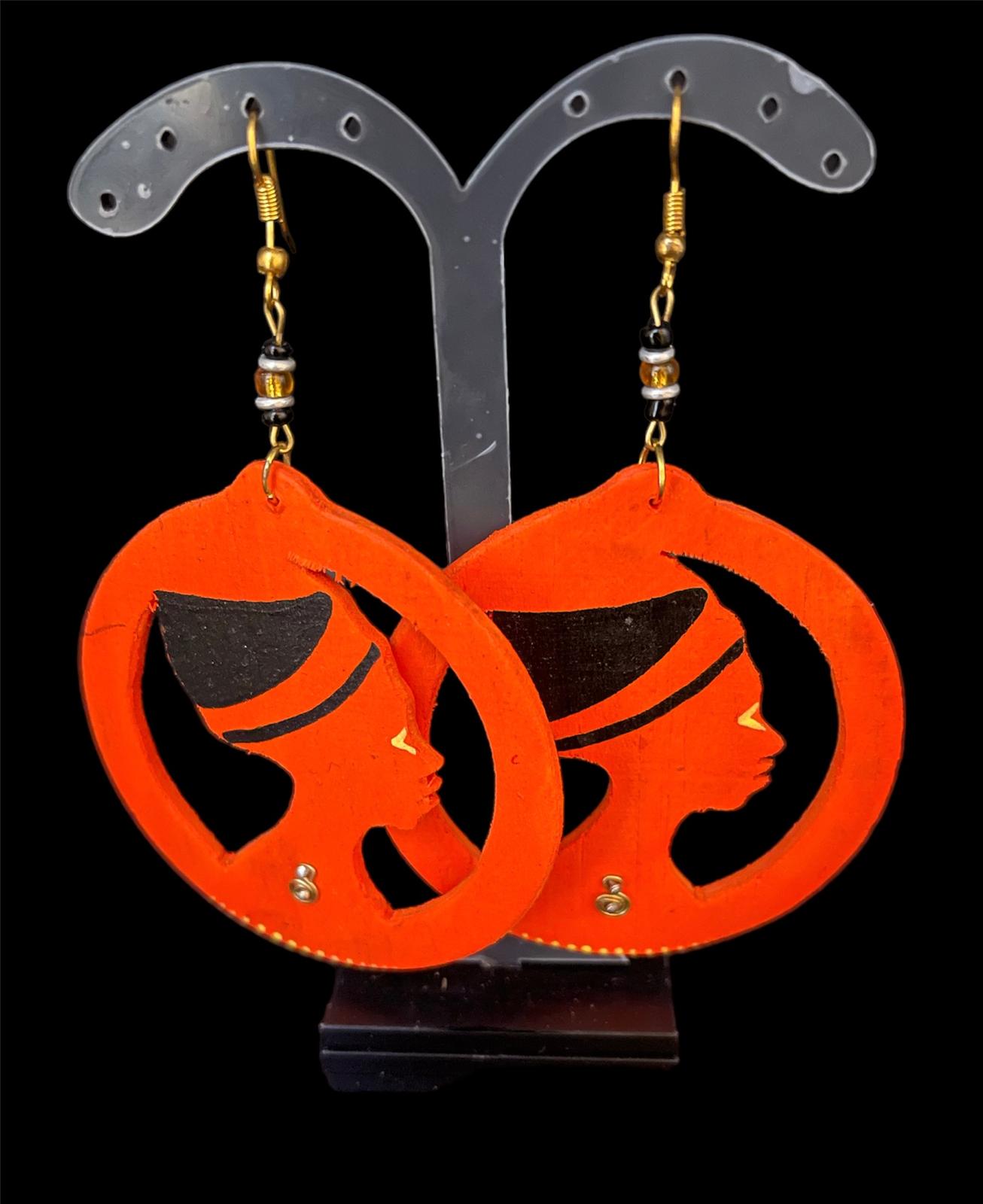 African Orange wooden Earring