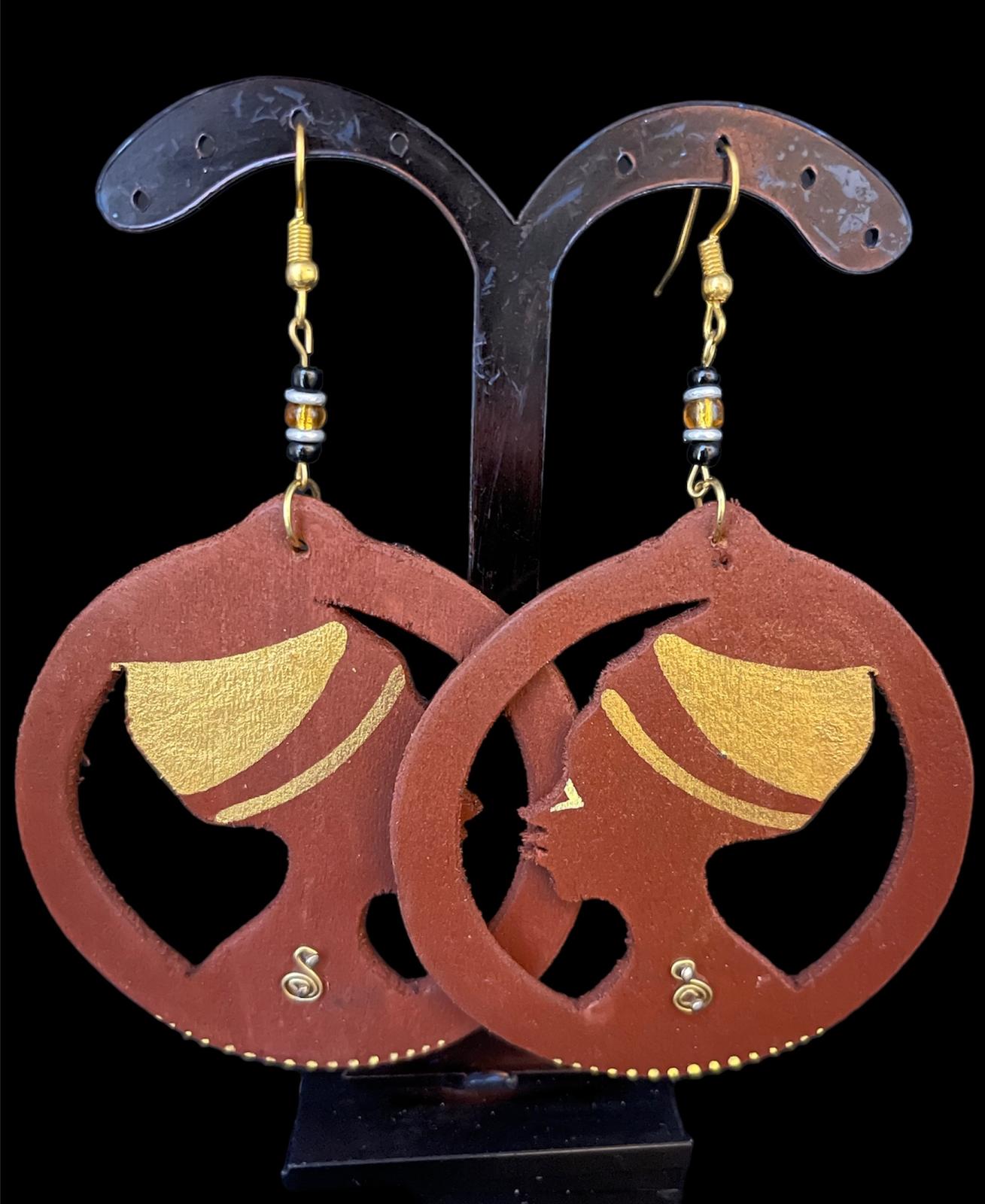 African Brown Wooden Hoop Earring
