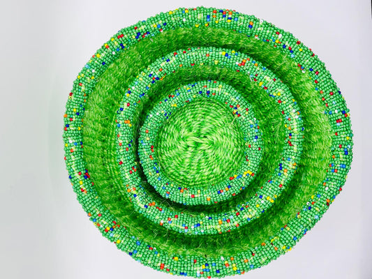 Mint Green Woven Beaded Basket Set