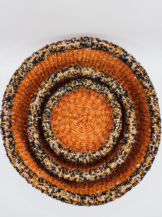 Amber Beaded Woven Basket Set