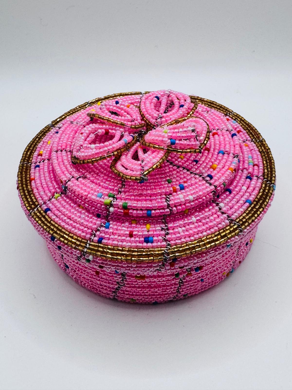 Floral Pink Beaded Jewel Box