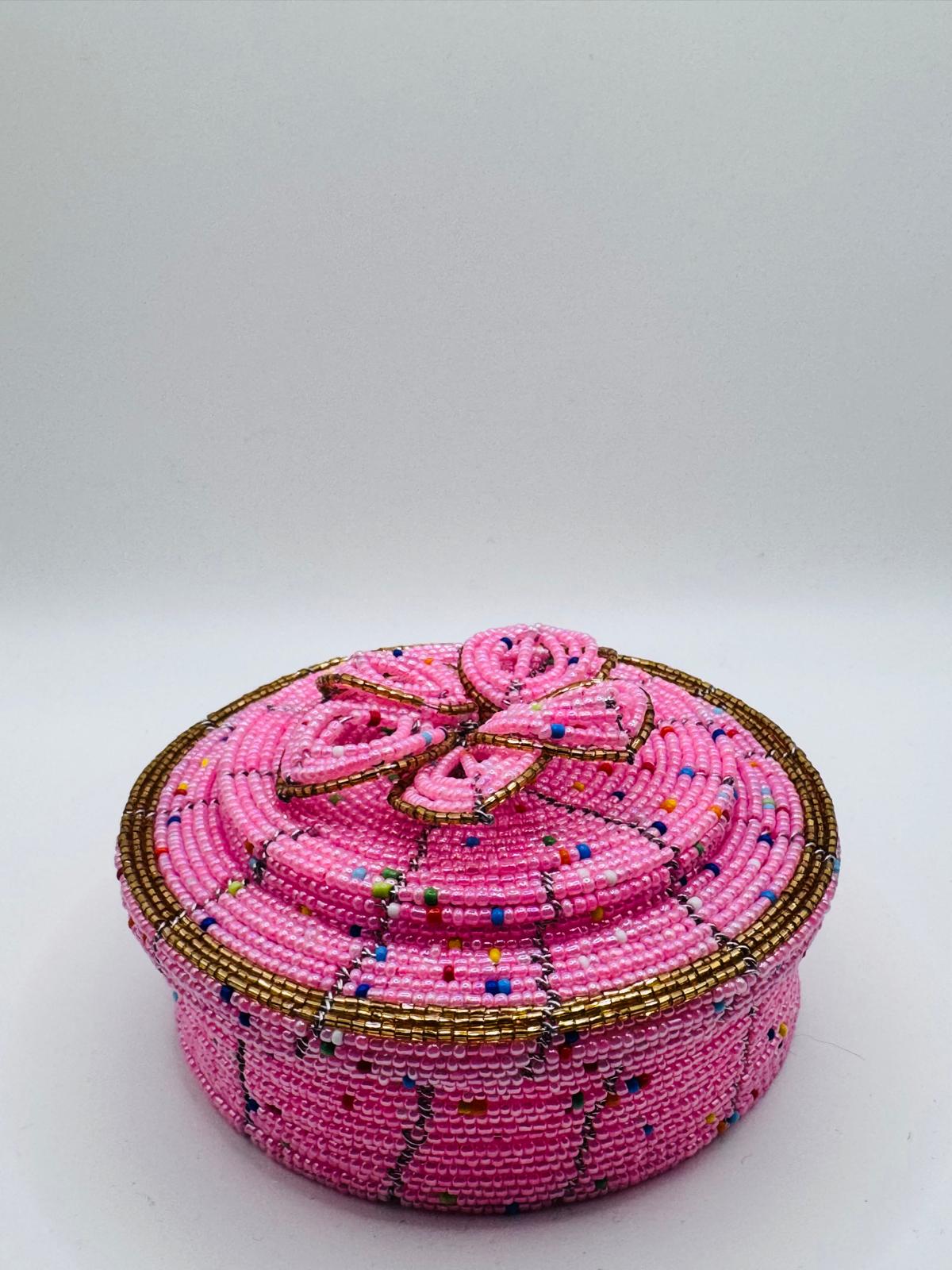 Floral Pink Beaded Jewel Box