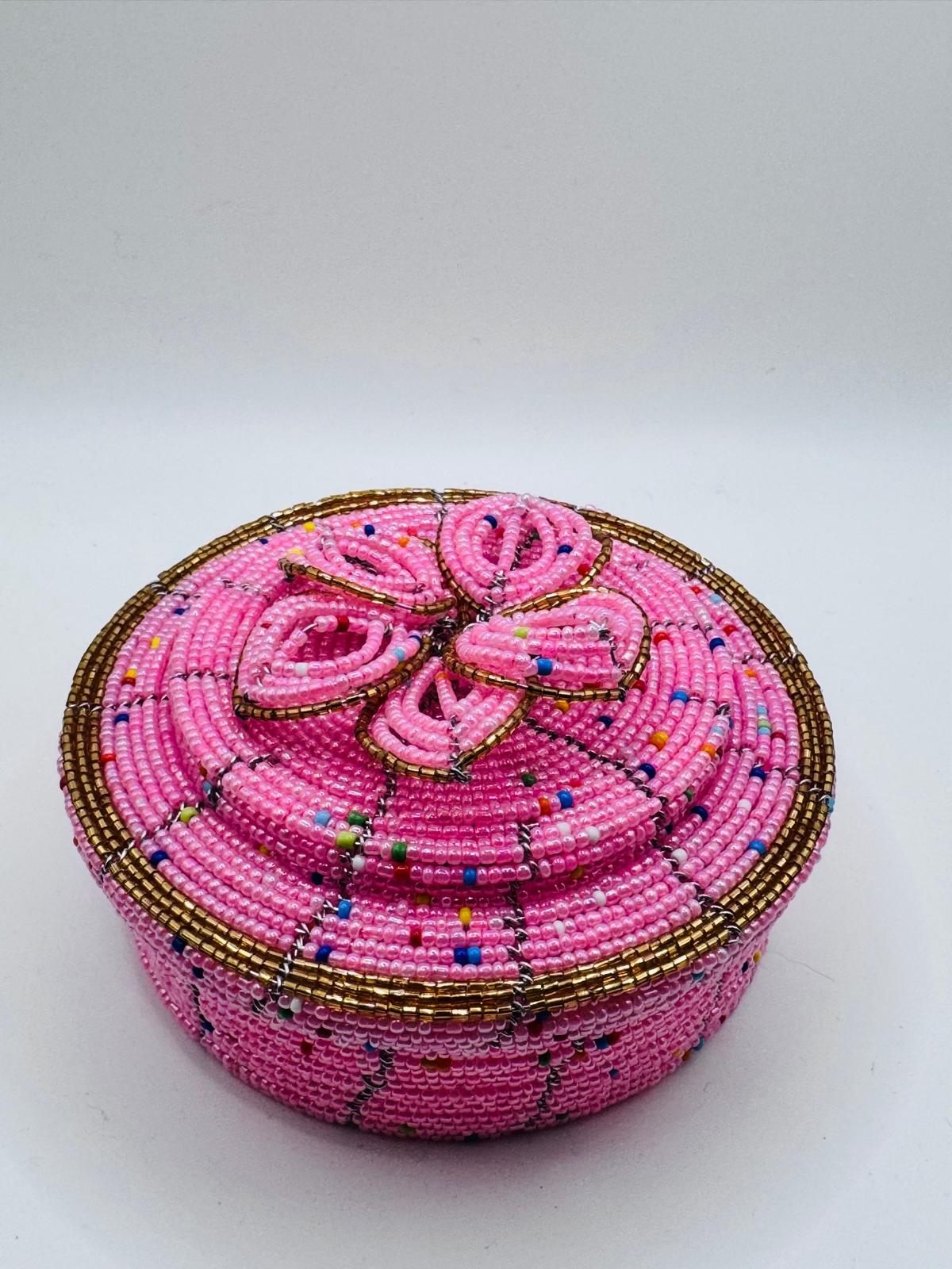 Floral Pink Beaded Jewel Box