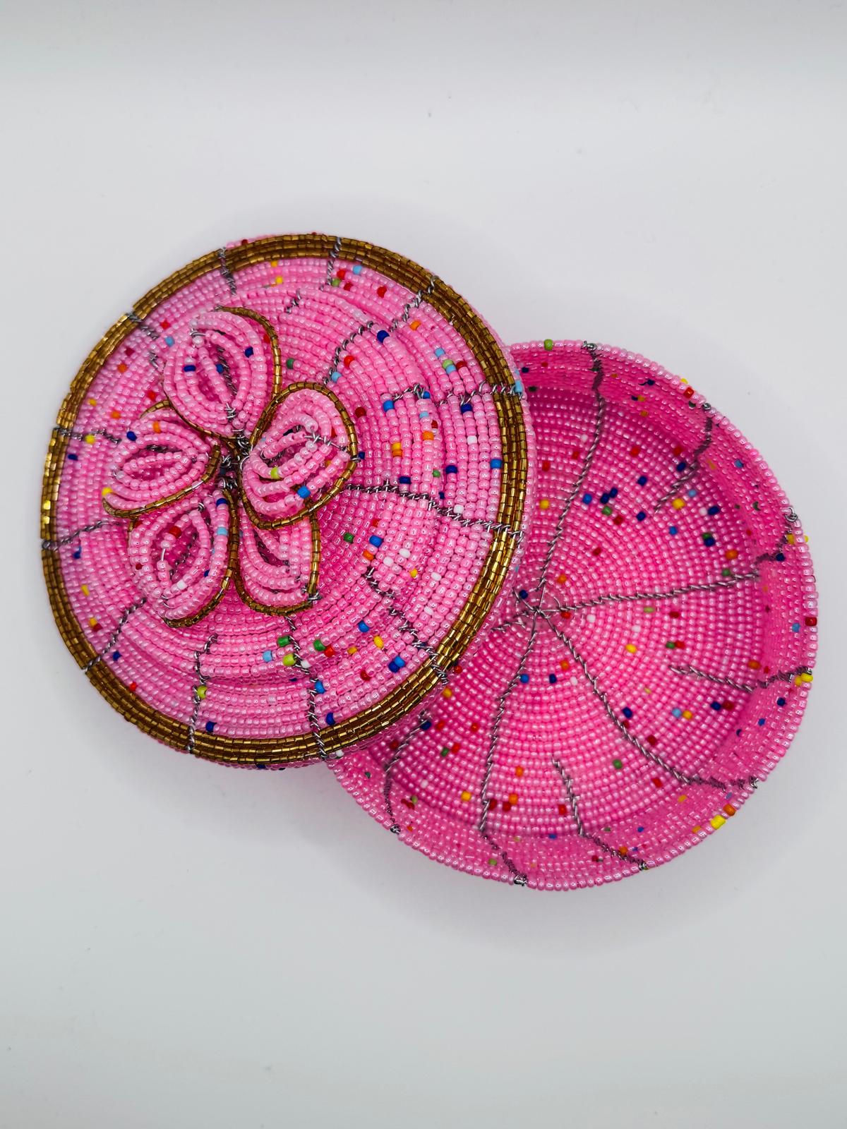 Floral Pink Beaded Jewel Box