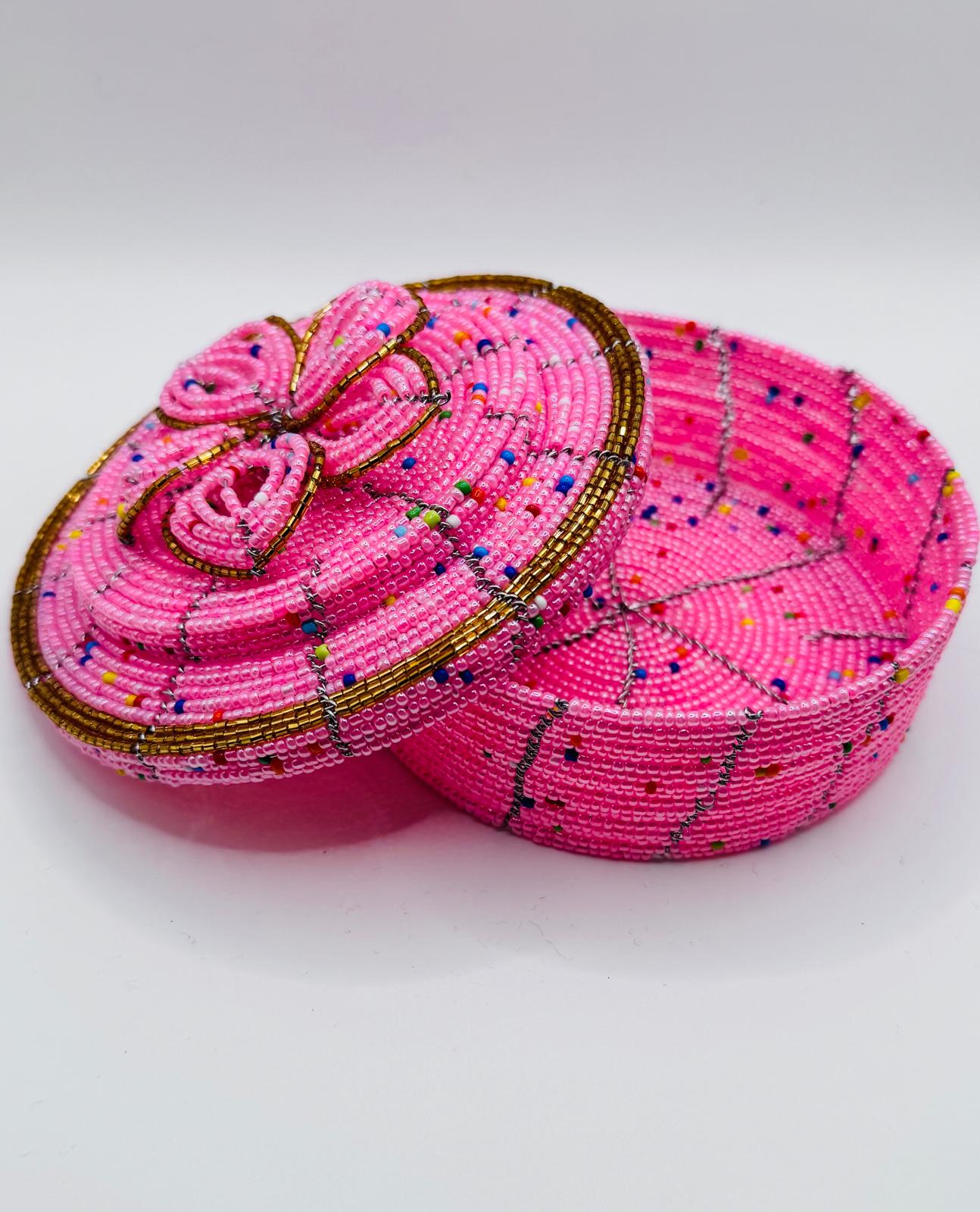 Floral Pink Beaded Jewel Box