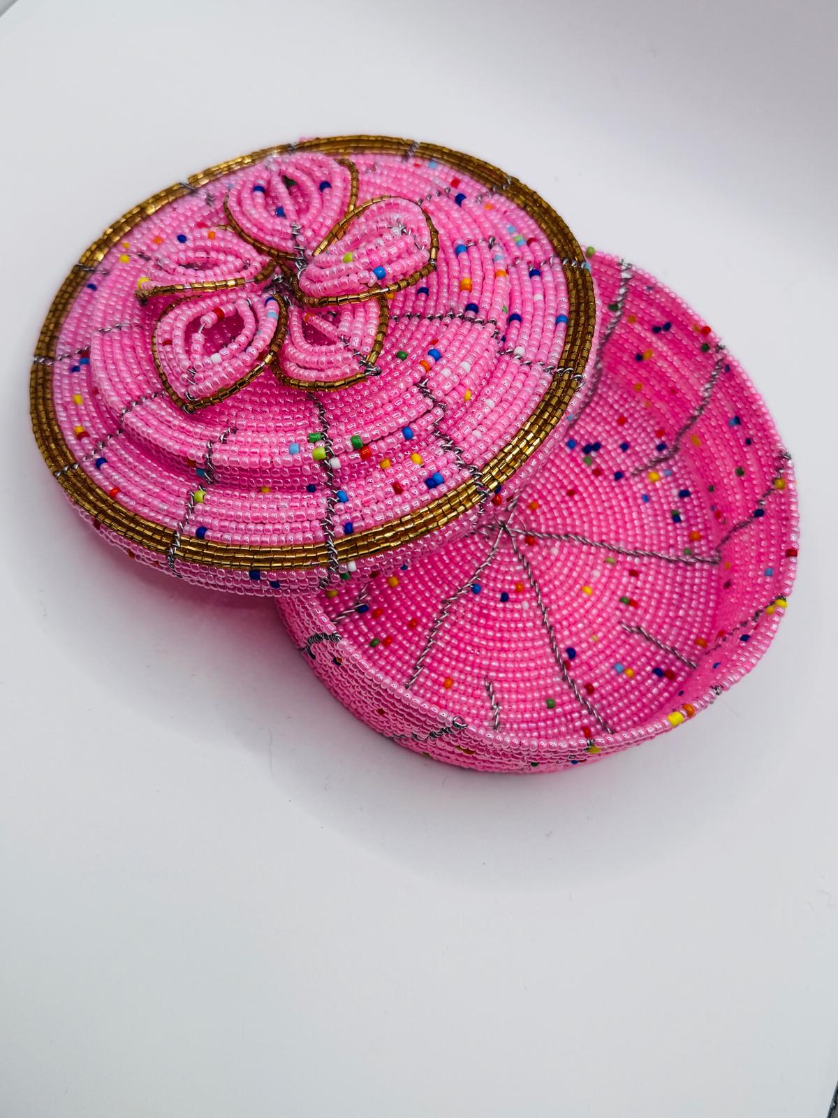 Floral Pink Beaded Jewel Box