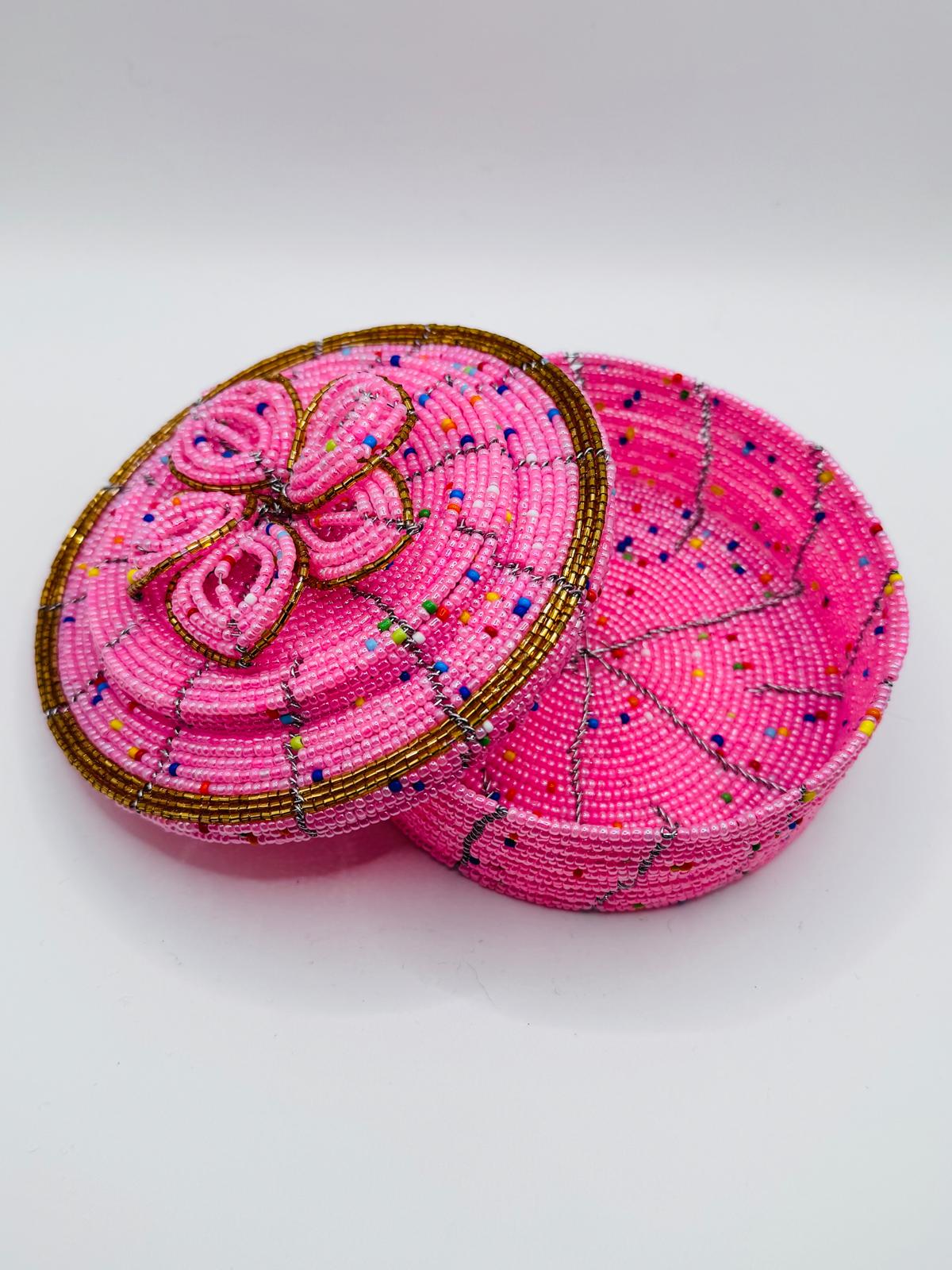 Floral Pink Beaded Jewel Box