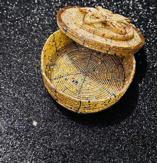 Golden Brown Beaded Jewel Box