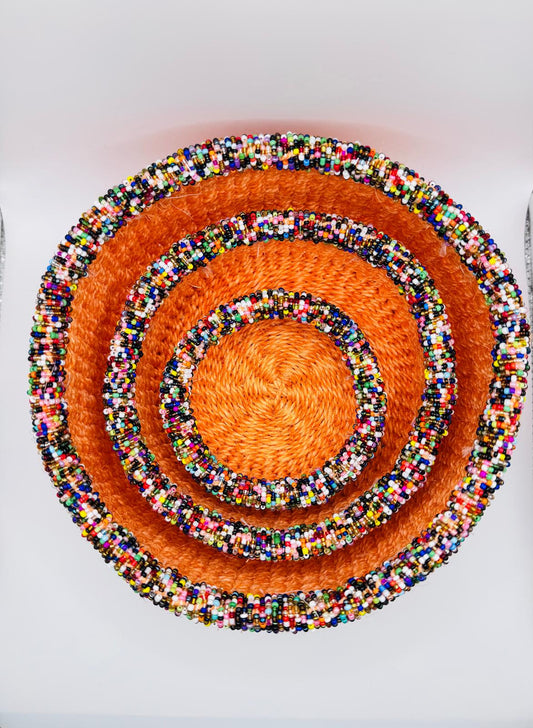 Orange Woven Beaded Basket Set